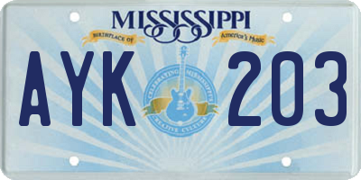 MS license plate AYK203