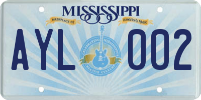MS license plate AYL002