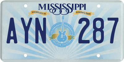 MS license plate AYN287