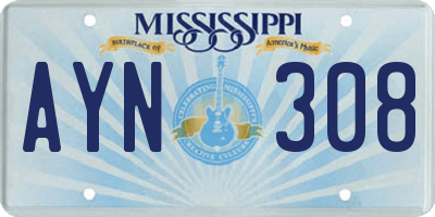 MS license plate AYN308