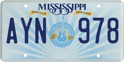 MS license plate AYN978
