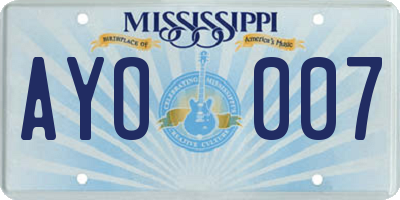 MS license plate AYO007