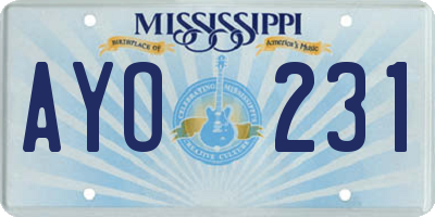 MS license plate AYO231