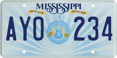 MS license plate AYO234