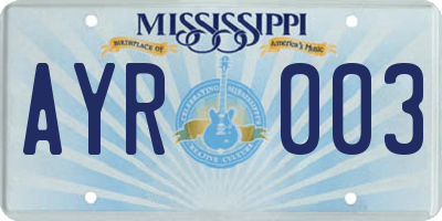 MS license plate AYR003