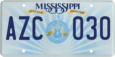 MS license plate AZC030