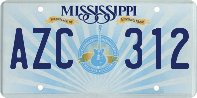 MS license plate AZC312