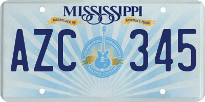 MS license plate AZC345