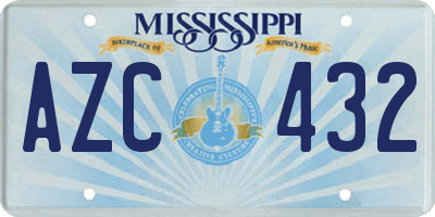 MS license plate AZC432