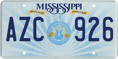 MS license plate AZC926