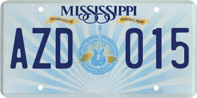 MS license plate AZD015