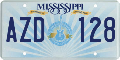 MS license plate AZD128