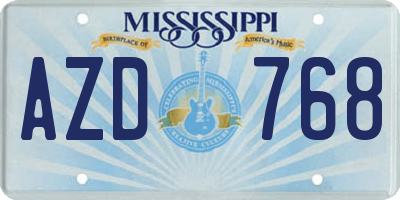 MS license plate AZD768