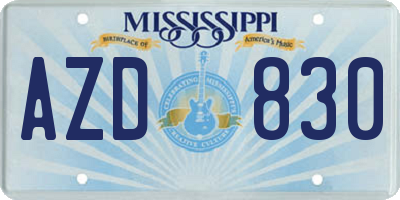MS license plate AZD830