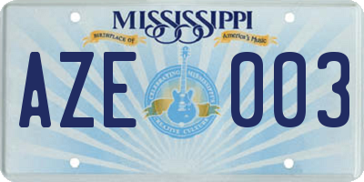 MS license plate AZE003
