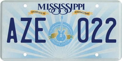 MS license plate AZE022
