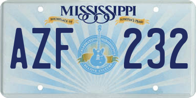 MS license plate AZF232