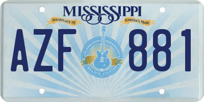MS license plate AZF881