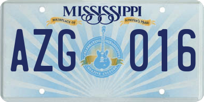MS license plate AZG016