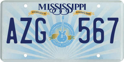 MS license plate AZG567