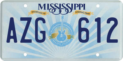 MS license plate AZG612