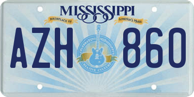 MS license plate AZH860