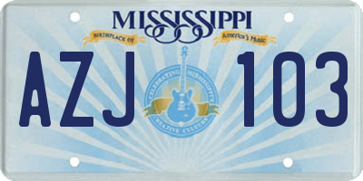 MS license plate AZJ103
