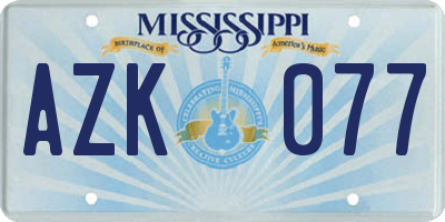 MS license plate AZK077