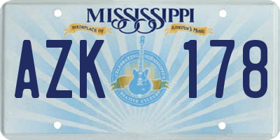 MS license plate AZK178