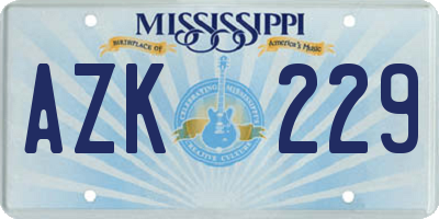 MS license plate AZK229