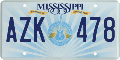 MS license plate AZK478