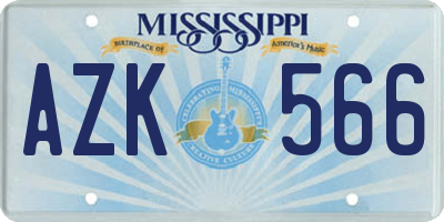 MS license plate AZK566