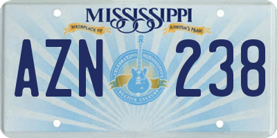 MS license plate AZN238