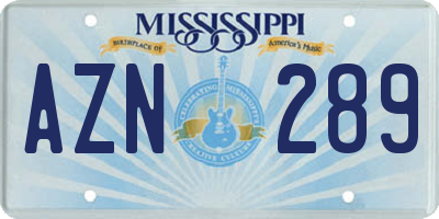 MS license plate AZN289