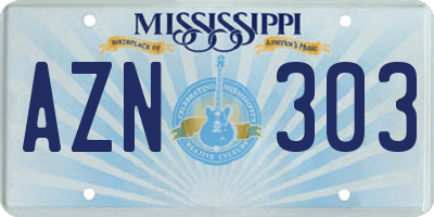MS license plate AZN303
