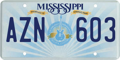 MS license plate AZN603