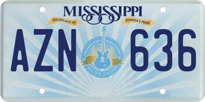 MS license plate AZN636