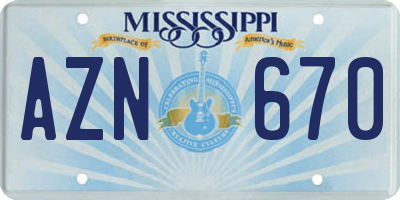 MS license plate AZN670