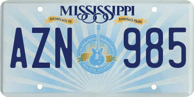 MS license plate AZN985
