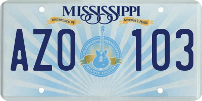MS license plate AZO103