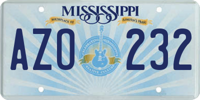 MS license plate AZO232