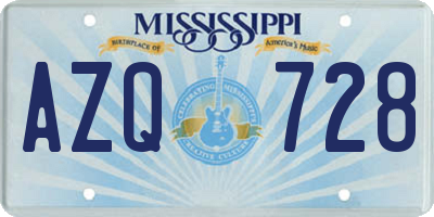 MS license plate AZQ728