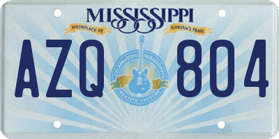 MS license plate AZQ804