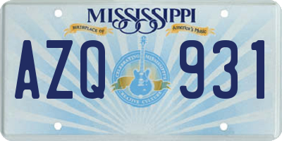 MS license plate AZQ931