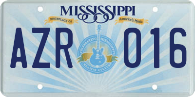 MS license plate AZR016