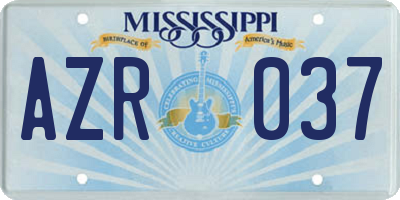 MS license plate AZR037