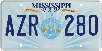 MS license plate AZR280