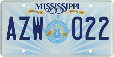 MS license plate AZW022
