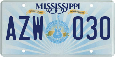 MS license plate AZW030