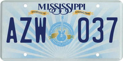 MS license plate AZW037